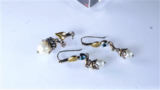Barbara Bixby 925 Sterling 18K Gold Blue Topaz Pearl Pendant Earrings Set